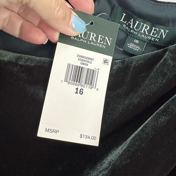 Lauren Ralph‎ Lauren Sheath Dress 16 Plus Emerald Green Stretch Velvet Party NEW - Picture 4 of 10